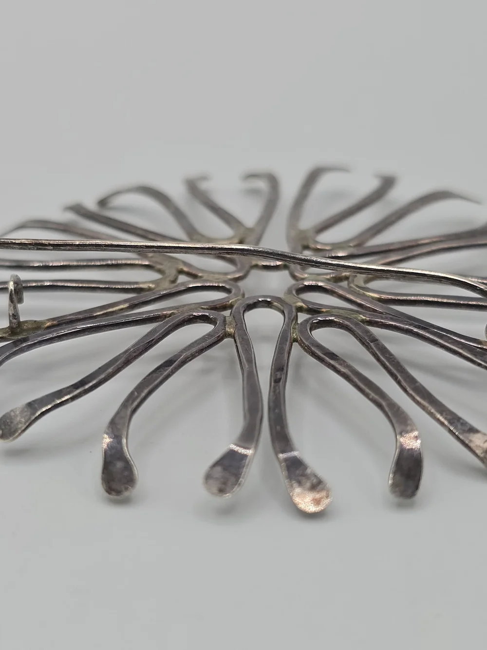 VTG Abstract Starburst Brooch Modernist Pin Silver Tone Handmade 2.5